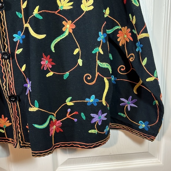 EXC Embroidered Jacket Vintage Embellished Floral Women’s Petite PL Cotton - Picture 6 of 16